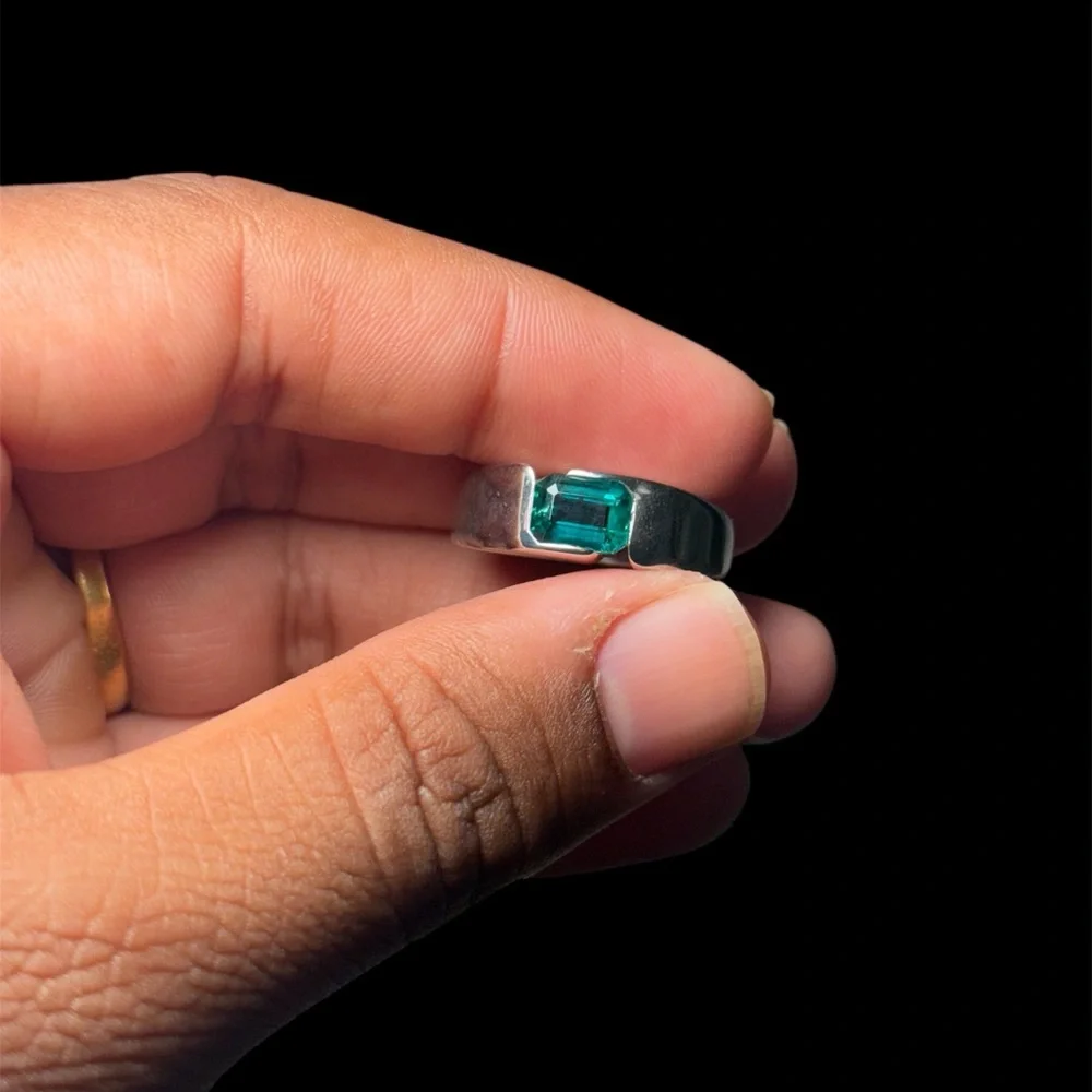 Handmade 925 Silver Colombian Lab Emerald Ring 2 Carat | Size 11.25